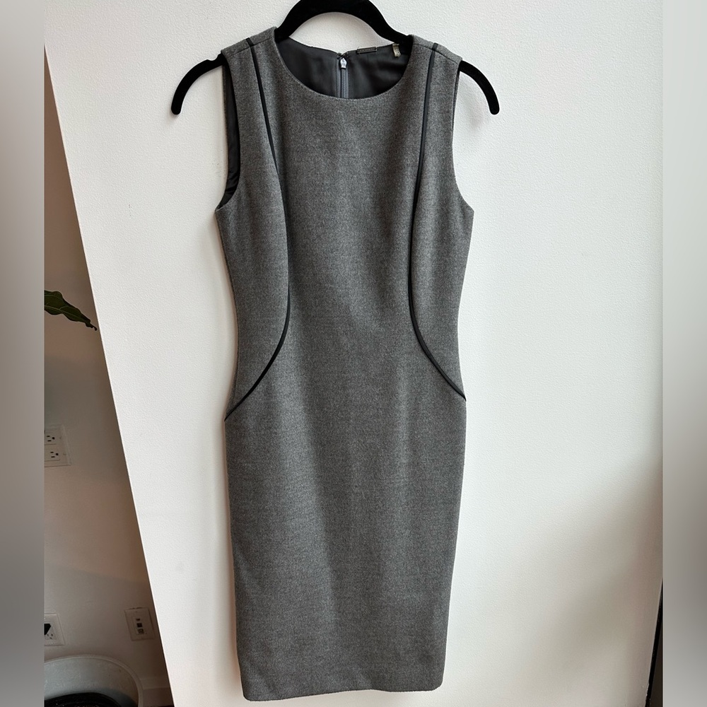 Elie Tahari Gray Stretch Wool Twill Blend Lined Dress